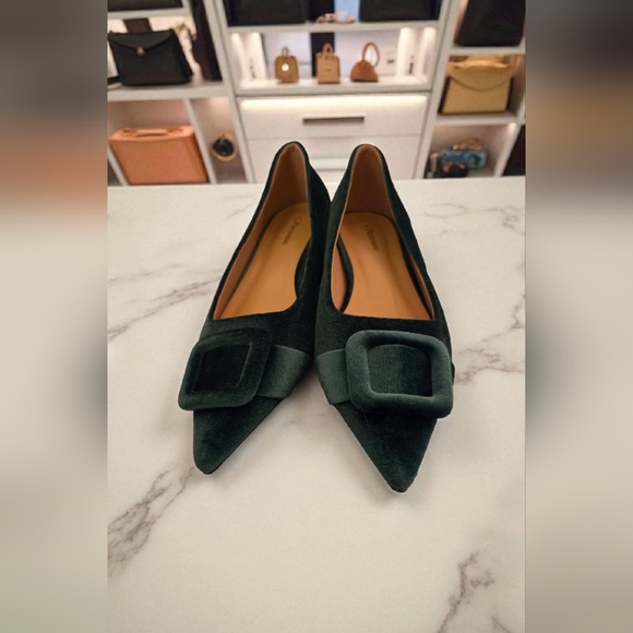 C.Paravano Shoes - Aida Square Buckle Velvet Flats! Size 10